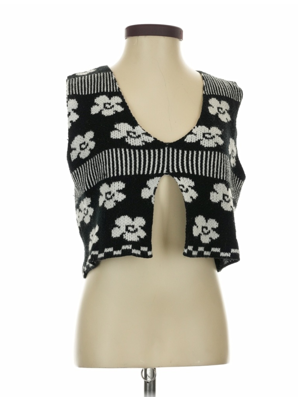 Black and White Floral Knit Crop Tank Top